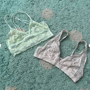 Aerie Gap Body Triangle Bras XS Bralette Women Lounge Pink Green Lace LOT 2
